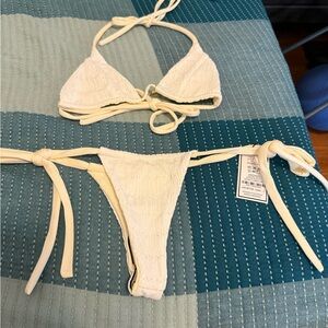 Cream String Bikini with Classic Triangle Design